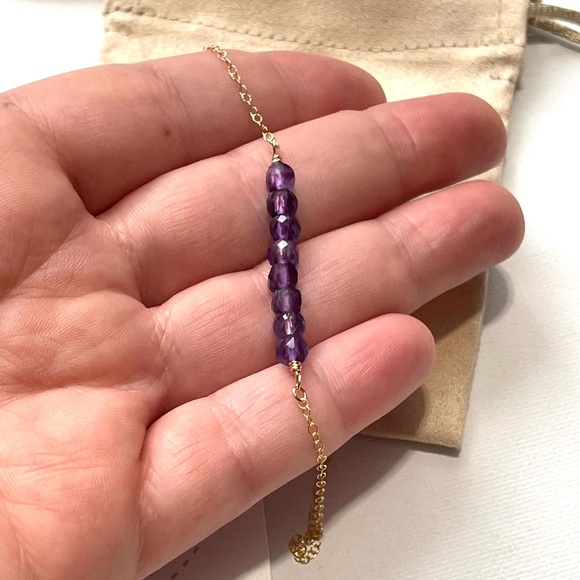 NWT Genuine Amethyst 14K Gold-Fill Dainty Chain Necklace February Birthstone - Picture 4 of 6